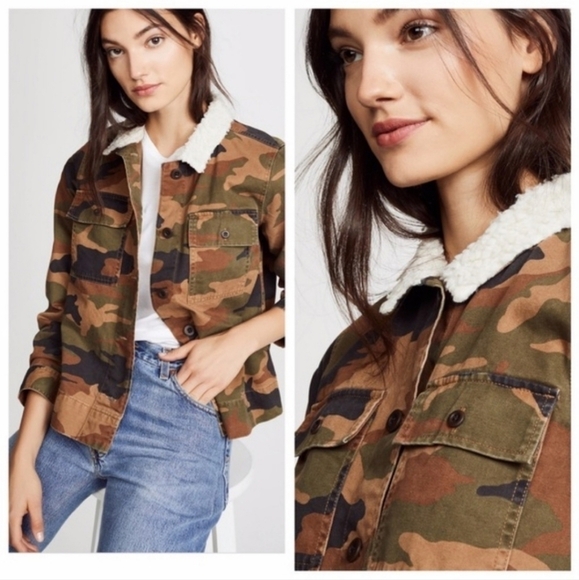 Madewell Northward Cropped Army Jacket in Cottontail Camo Sherpa Edition - Picture 1 of 13